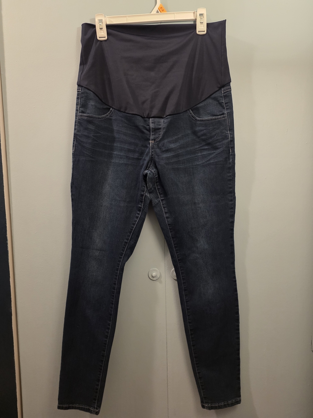 High-Rise Maternity Skinny Jeans in Navy with Stretch Panel